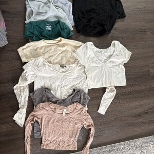 Lot of 9 crop tanks, short and long sleeve shirts